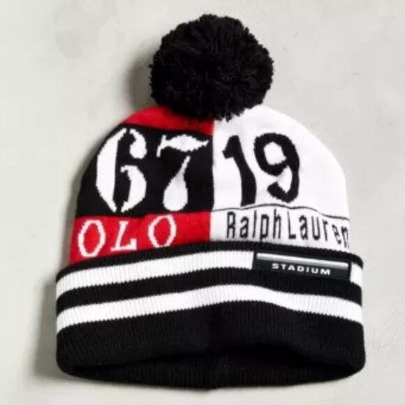 Polo Ralph Lauren Winter Stadium RL67 Wool-Blend Pom-Pom Beanie Hat - Picture 1 of 3